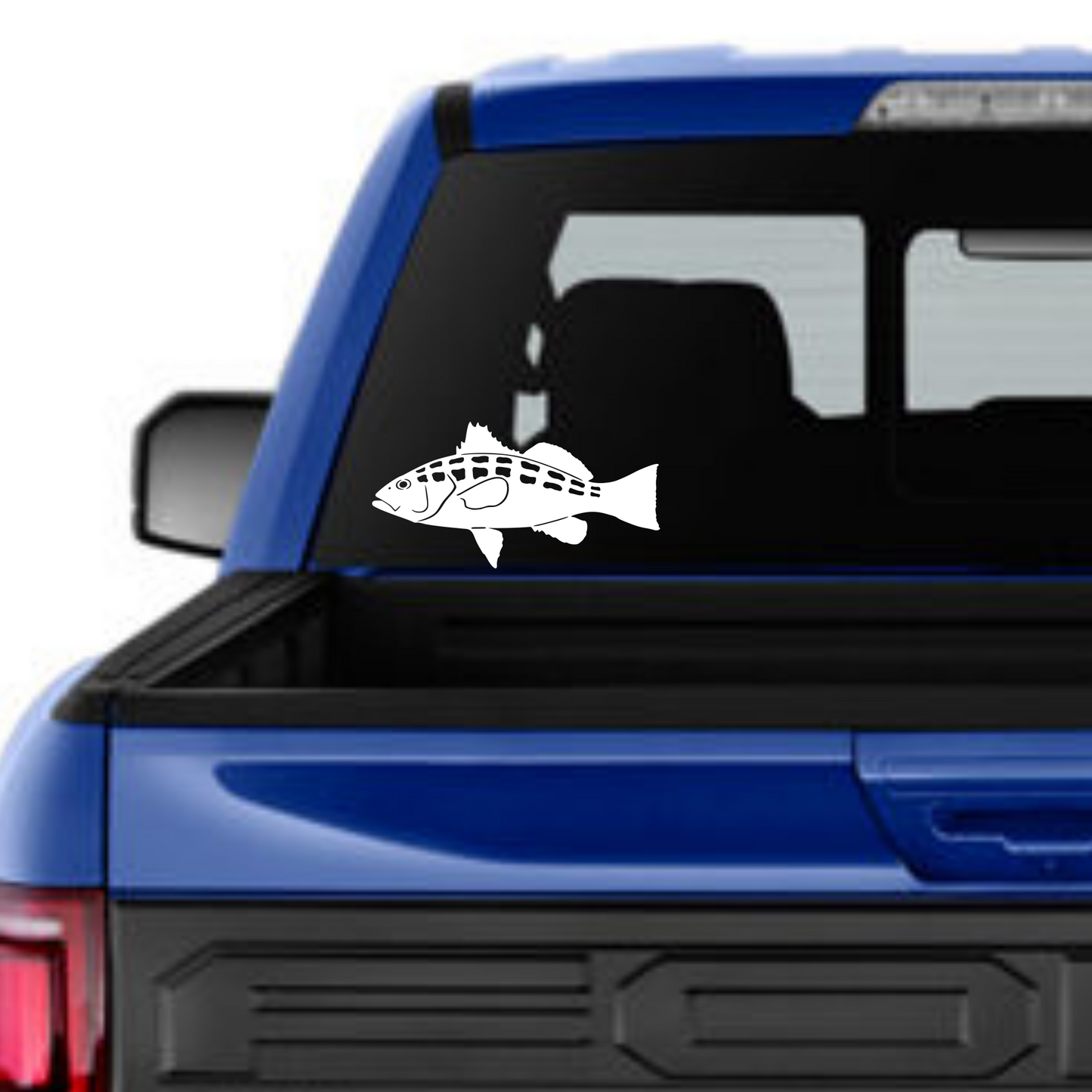 Calico Bass White Vinyl Decal on Truck Window