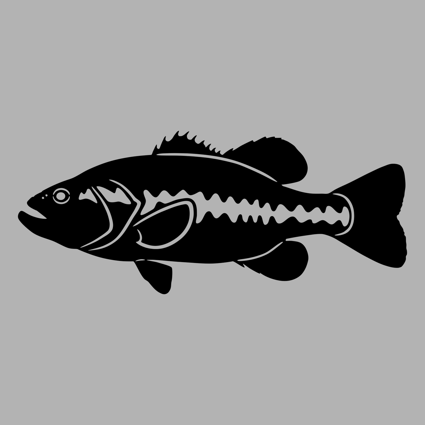 A detailed vinyl decal featuring a largemouth bass silhouette, showcasing its distinctive pattern. Premium outdoor vinyl. Made in the USA.