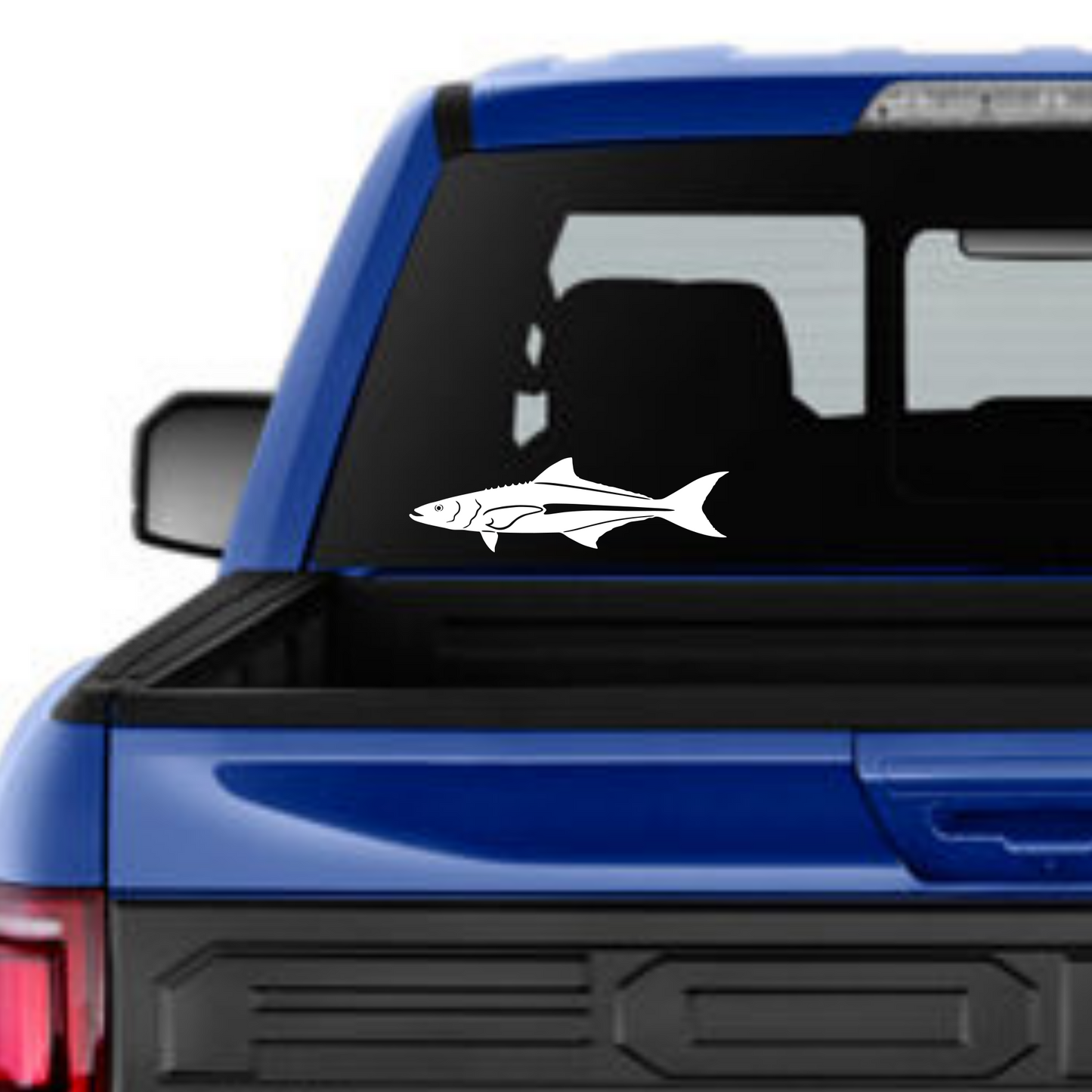 Cobia White Vinyl Decal on Truck Window