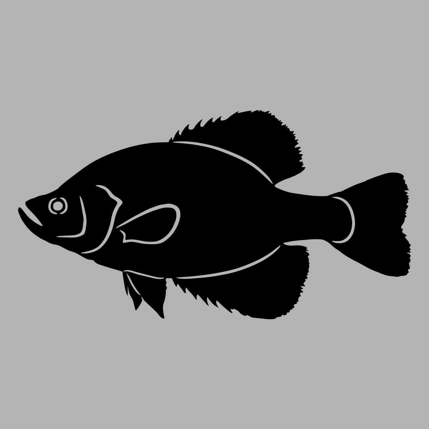 Crappie Black Vinyl Decal Design Left Facing