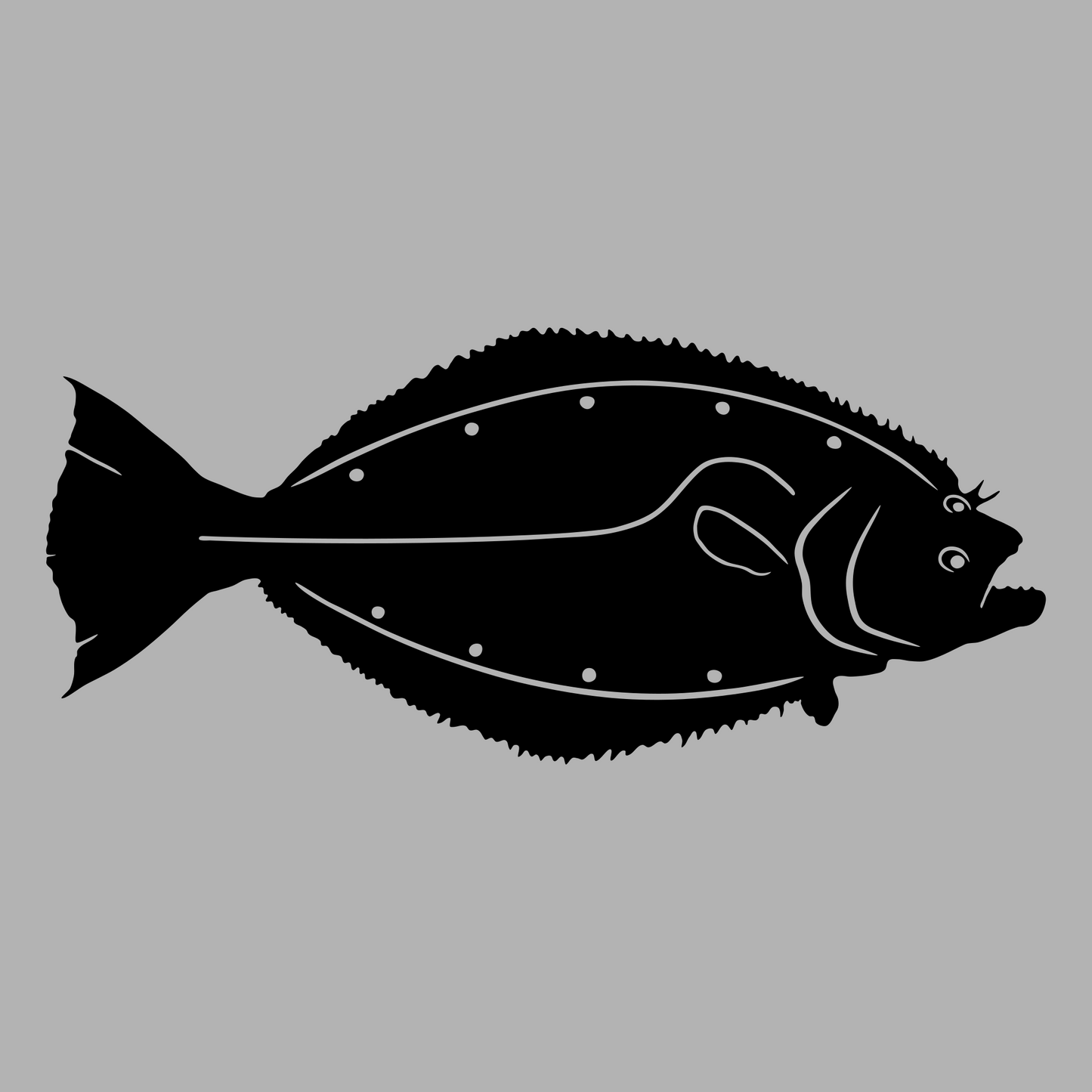 California Halibut Vinyl Decal Design Black Right Facing