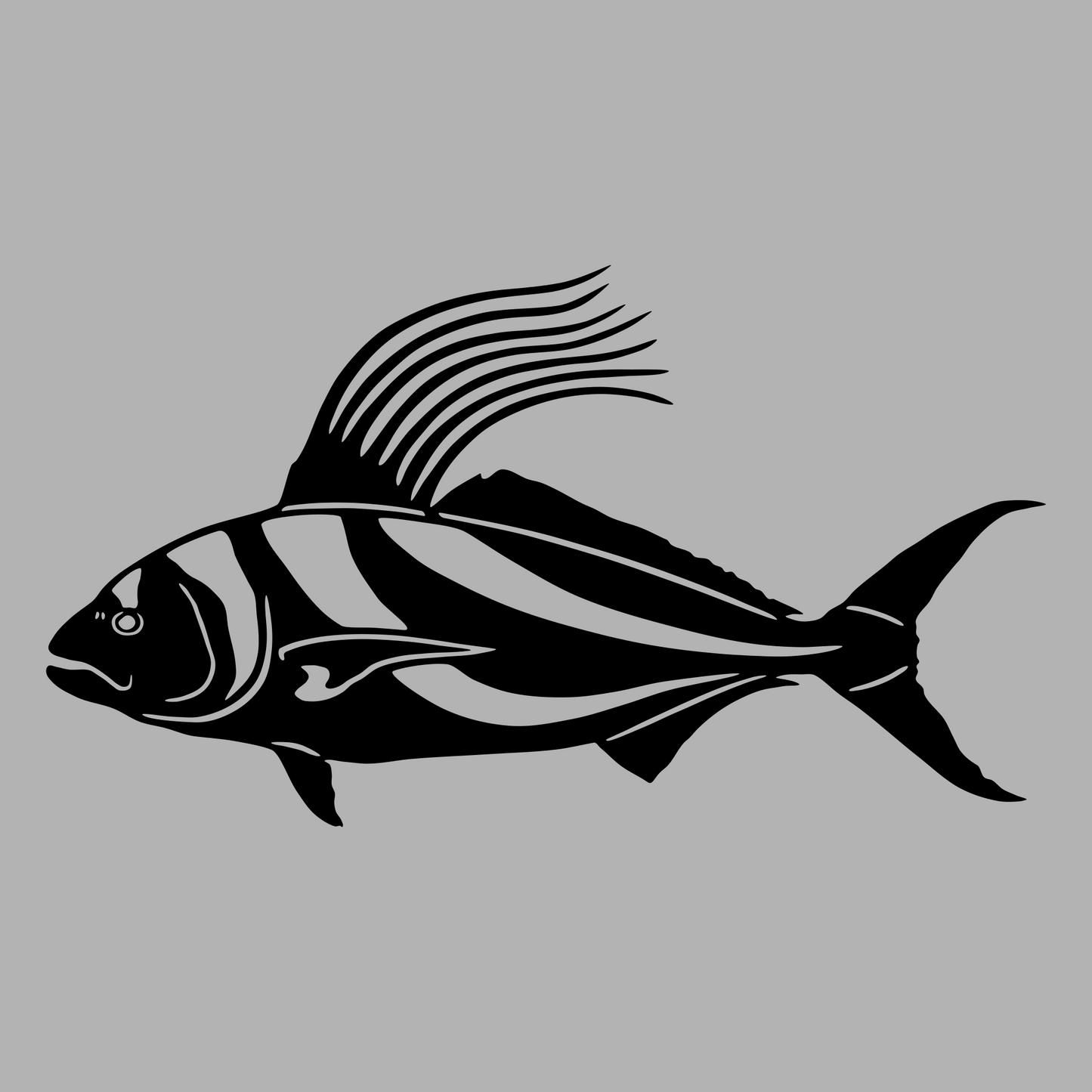 Roosterfish Vinyl Decal Design Black Left Facing