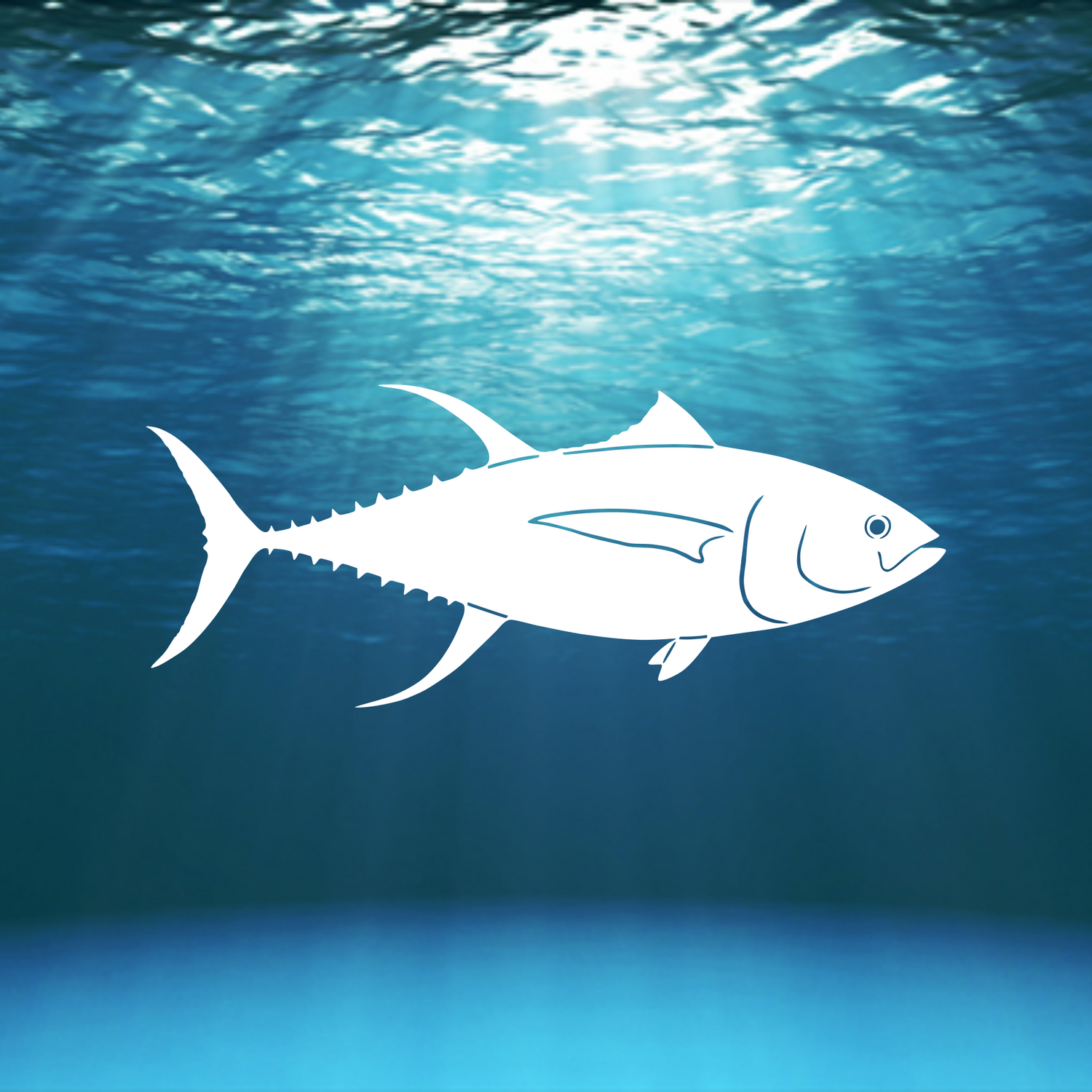 Yellowfin Tuna White Vinyl Decal Design over ocean picture